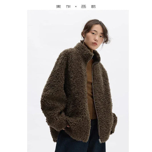 100% Wool~ Women's Looped Wool Warm Coat, Faux Fur Jacket, New Autumn/Winter 2025 Collection - PlatiNum
