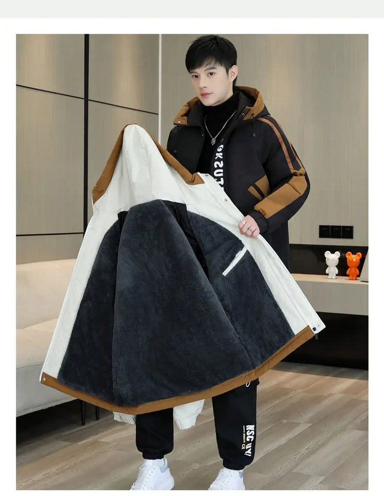 Fashion Autumn Winter Men's Hooded Fleece Jackets Youth High Streetwear Casual Plush Liner Coats Windproof Padded Tops Clothing