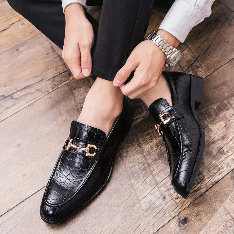 Scarpe Casual in Pelle da Uomo, Mocassini di Design con Fibbia Metallica, Scarpe Eleganti da Uomo per Affari, Nuove Scarpe di Lusso in Pelle
