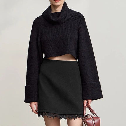 AMII Minimalist Mini Skirt 2025 Winter New Short Wool Warm Skirts For Women Patchwork Lace Casual Solid Clothing Ladies 12544125 PlatiNum