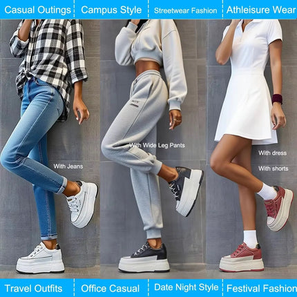 Fujin 9cm 3 inch comfortable platform sneakers for women Genuine Leather Women Vulcanized Shoes Platform High Heels Casual Shoes PlatiNum