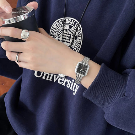 Orologio al quarzo semplice di marca per donna Orologi da donna regalo di lusso retrò Orologi da polso con cinturino in acciaio inossidabile regolabile con quadrante piccolo platinumshop