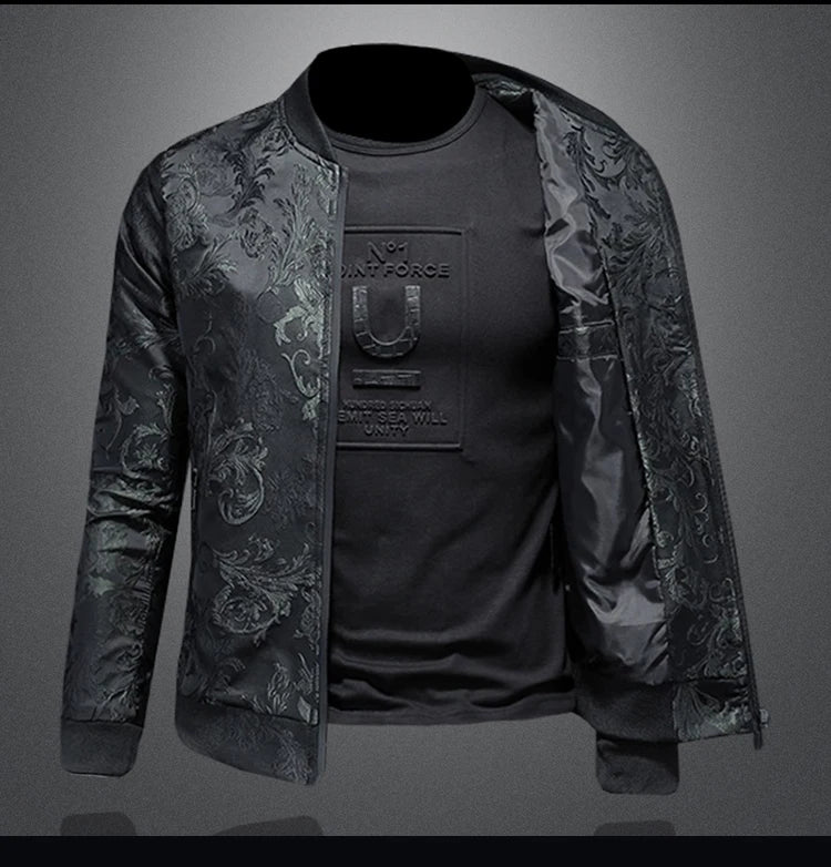 Minglu Autumn Winter Stand Collar Men's Jackets Luxury Pattern Pattern Long Sleeve Business Casual Male Coats Plus Size 5XL