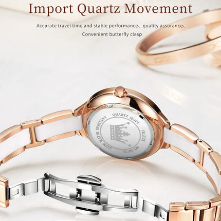 Orologio da donna OLEVS 5872, elegante orologio al quarzo con cinturino in ceramica e acciaio, impermeabile, per donna. platinumshop