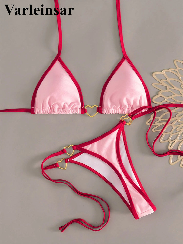 XS - L Halter Mini Micro Perizoma Bikini Donna Costumi da bagno Costume da bagno femminile Bikini a due pezzi Costume da bagno imbottito Costume da bagno V7595 PlatiNum