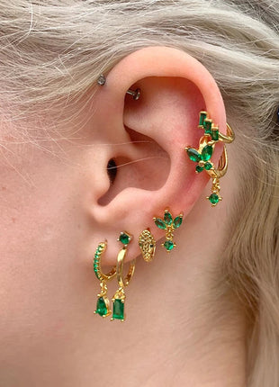 925 Sterling Silver Needle Green Zircon Gold Earrings Heart Hoop Earrings for Women Delicate Stud Earrings Luxury Jewelry Gifts PlatiNum