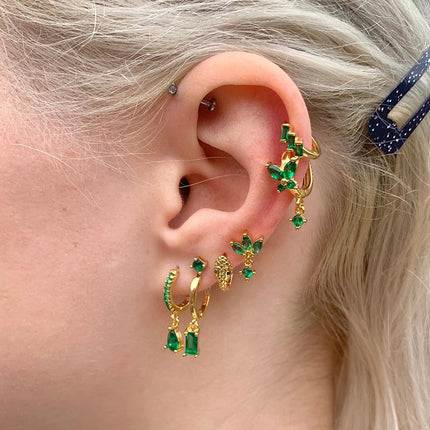 925 Sterling Silver Needle Green Zircon Gold Earrings Heart Hoop Earrings for Women Delicate Stud Earrings Luxury Jewelry Gifts PlatiNum