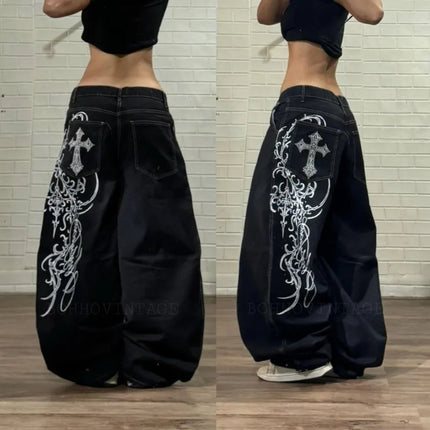 Jeans Americani Nuova Moda 2026 con Ricamo a Motivo Stella, Stile Y2K Gotico Hip-hop Casual Joker, Gamba Larga Dritta