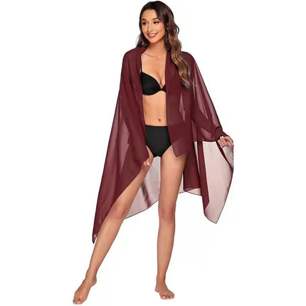 Sarong Lungo in Chiffon, Copricostume Trasparente da Spiaggia, Sciarpa Sexy per Bikini, Copricostume Unico per Donne in Vacanza platinumshop