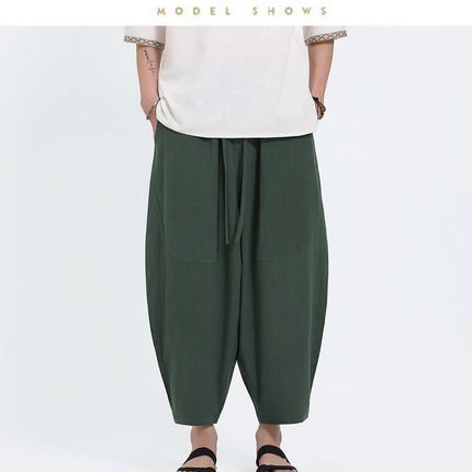 Pantaloni Harem in Cotone e Lino da Uomo, Casual, Traspiranti, Comodi, Estivi, Lunghezza al Polpaccio, Taglie Forti fino a 5XL