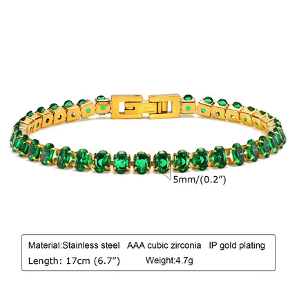 Retro Green Zircon Pendant Necklace For Women, Crystal Stone Chain Stainless Steel Gold Plated Luxury Birthday Gifts PlatiNum