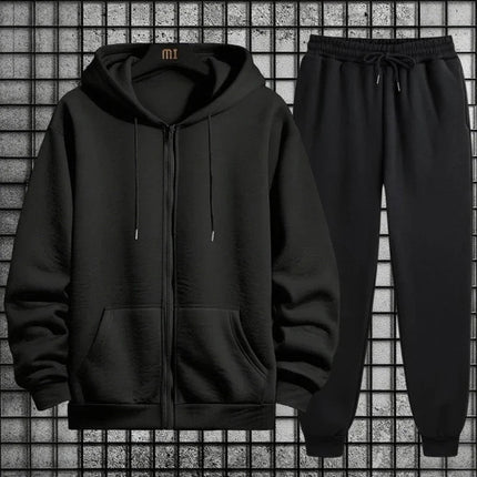 Plus Size Men's Tracksuit Hooded Sweatshirts Sports Sweatpants Zipper Jacket Coats Casual Jogging Pants Male Clothing 110-185KG PlatiNum