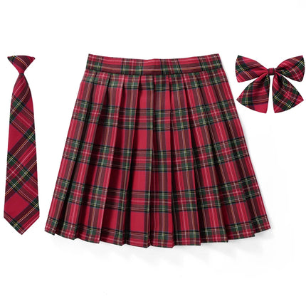 Damen Plissierter Schottenrock mit Fliege XS-5XL Harajuku Preppy Japanische Schuluniformen Mini Rock Sommer Jupe Kawaii für Mädchen