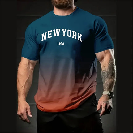 Men's Gradient T-Shirt New York 3D Print Short Sleeve Tee Fashion Casual Streetwear Men Pullover Simple Oversized T-Shirt for Men