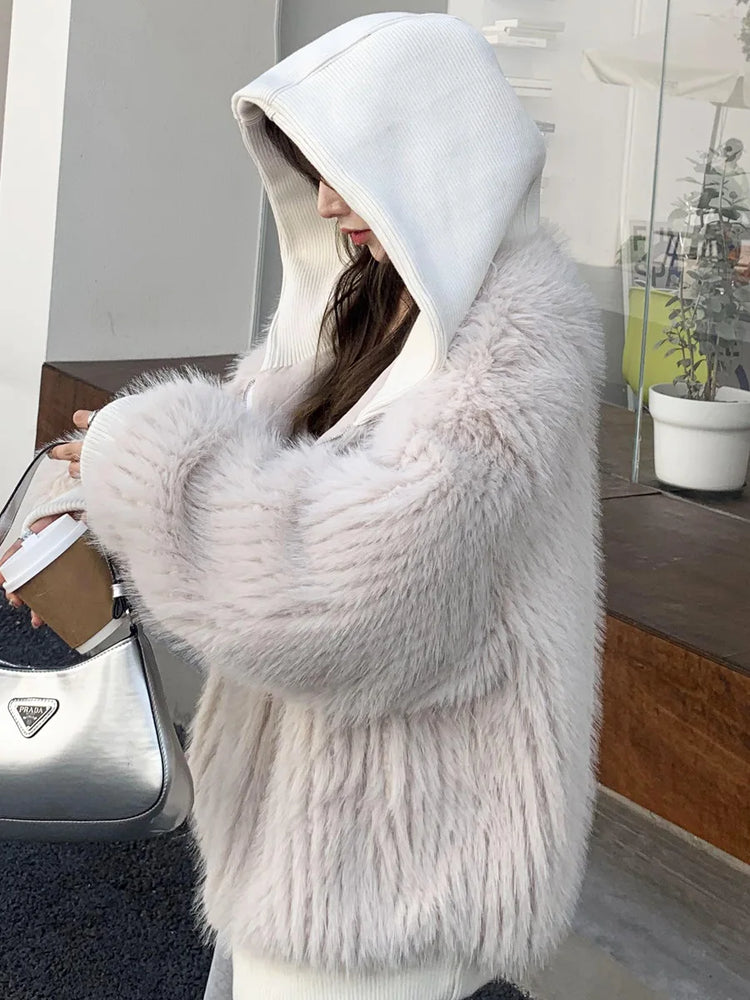 ZADORIN New Luxury Brands Trimmed Faux Fur Jacket Woman Fashion Hooded Casual Oversized Puffy Fox Fur Faux Coat Winter Clothes