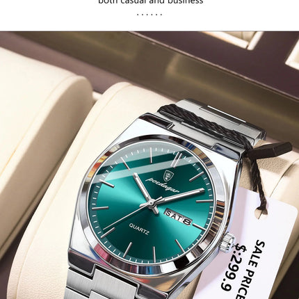 POEDAGAR Orologi da uomo di lusso Impermeabile luminoso Data Settimana Orologio da uomo in acciaio inossidabile Moda casual Orologio da polso da uomo al quarzo Reloj platinumshop