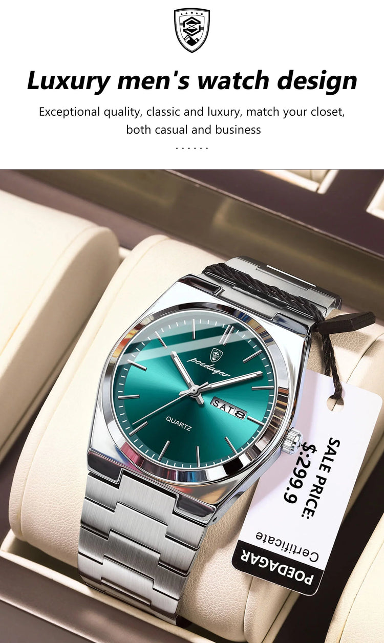 POEDAGAR Orologi da uomo di lusso Impermeabile luminoso Data Settimana Orologio da uomo in acciaio inossidabile Moda casual Orologio da polso da uomo al quarzo Reloj platinumshop