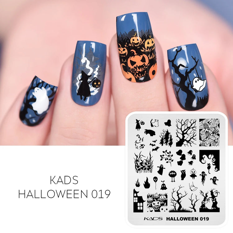 KADS Halloween Nail Stamping Plates skull Pumpkin Bat Template Stencils Nail Art Stamp Image Plate Manicure Nail Print Tool