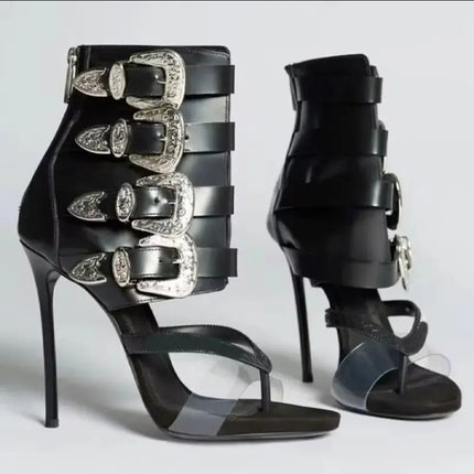 High heel sexy buckle belt women flip flops zipper modern sandal PlatiNum