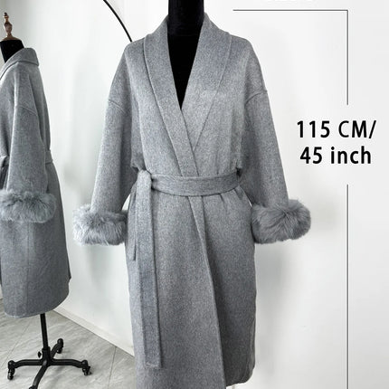 TARUXY Fox Fur Woolen Coats Women's Short Coat Office Lady Removable Elegant Double-sided Wool Overcoat 2025 New Cardigan Jacket