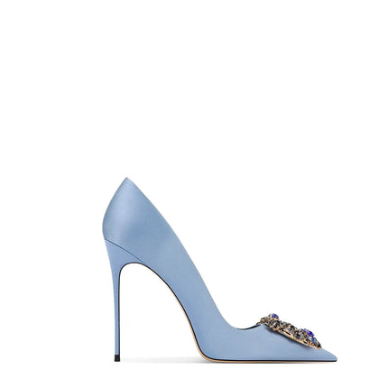 Nuove Scarpe da Donna Primavera-Autunno 2026, Tacchi Alti Blu con Punta Sottile, Strass e Fibbia Quadrata, Eleganti e alla Moda