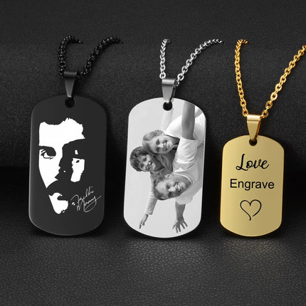 Custom Pictures Photo Necklace for Women Stainless Steel Engrave Family Name Plate Neck Pendant Dog ID name Tag Gifts Punk Rock PlatiNum