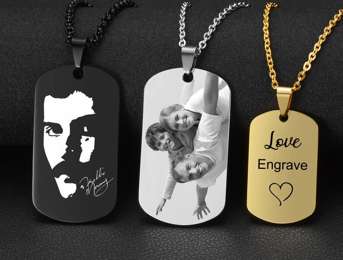 Custom Pictures Photo Necklace for Women Stainless Steel Engrave Family Name Plate Neck Pendant Dog ID name Tag Gifts Punk Rock PlatiNum