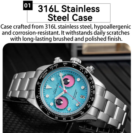 ADDIESDIVE New Men Watch AD2557 Luxury Chronograph VK64 Quartz Wristwatch Ceramic Bezel Luminous Dive 100m Waterproof 40mm Watch