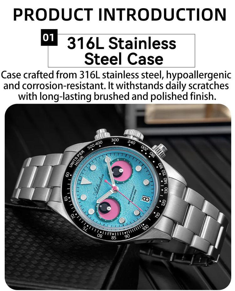 ADDIESDIVE New Men Watch AD2557 Luxury Chronograph VK64 Quartz Wristwatch Ceramic Bezel Luminous Dive 100m Waterproof 40mm Watch