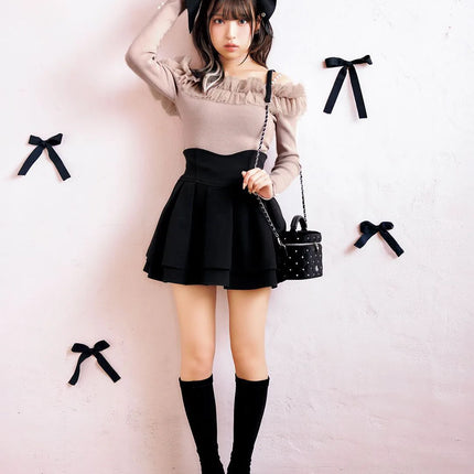 Lautaro Damen-Stufenminirock Frühling Sommer, Schwarz, Süß, Kawaii, Hohe Taille, Cutecore-Kleidung, Japanischer Modestil