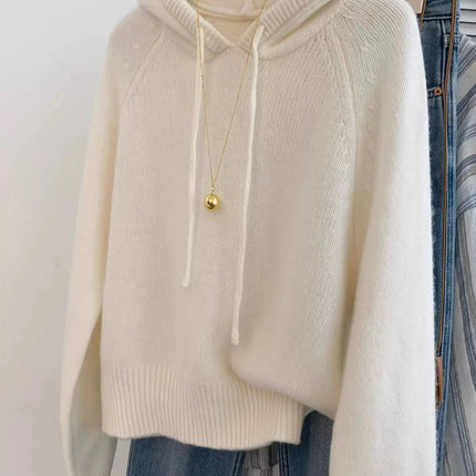 Hooded loose pullover 100%cashmere sweater  versatile solid-color wool knitted base layer for women 2025 new autumn and winter PlatiNum