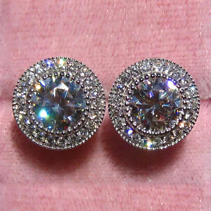 925 Sterling Silver Small Round Stud Earrings Women with Shiny Cubic Zirconia Simple Versatile Accessories Fashion Jewelry PlatiNum