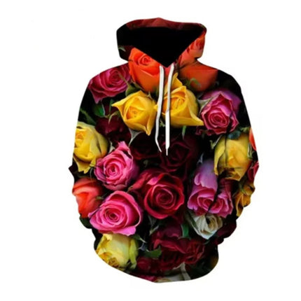 Fashion Rose Floral Hoodies Flower 3D Print Men Women Hip Hop Streetwear Hooded Sweatshirts Oversized Pullovers Top Man Clothing