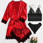 Pigiama da donna lussuoso con scollo a V in 4 pezzi camicia da notte sexy pizzo in raso halter accappatoio in raso di seta camicia da notte per la casa pigiama sexy per la casa platinumshop