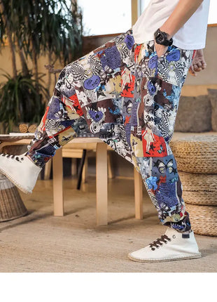 Pantaloni Harem da Uomo 2026 Stile Retrò con Stampa, Pantaloni Jogger Larghi e Comodi con Cavallo Ribassato, Stile Nepal Oversize, Pantaloni Casual da Uomo con Cavallo Ribassato