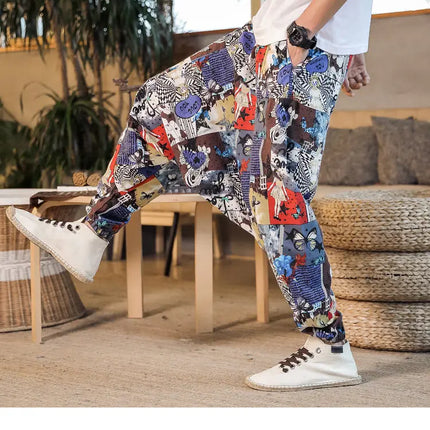 Pantaloni Harem da Uomo 2026 Stile Retrò con Stampa, Pantaloni Jogger Larghi e Comodi con Cavallo Ribassato, Stile Nepal Oversize, Pantaloni Casual da Uomo con Cavallo Ribassato
