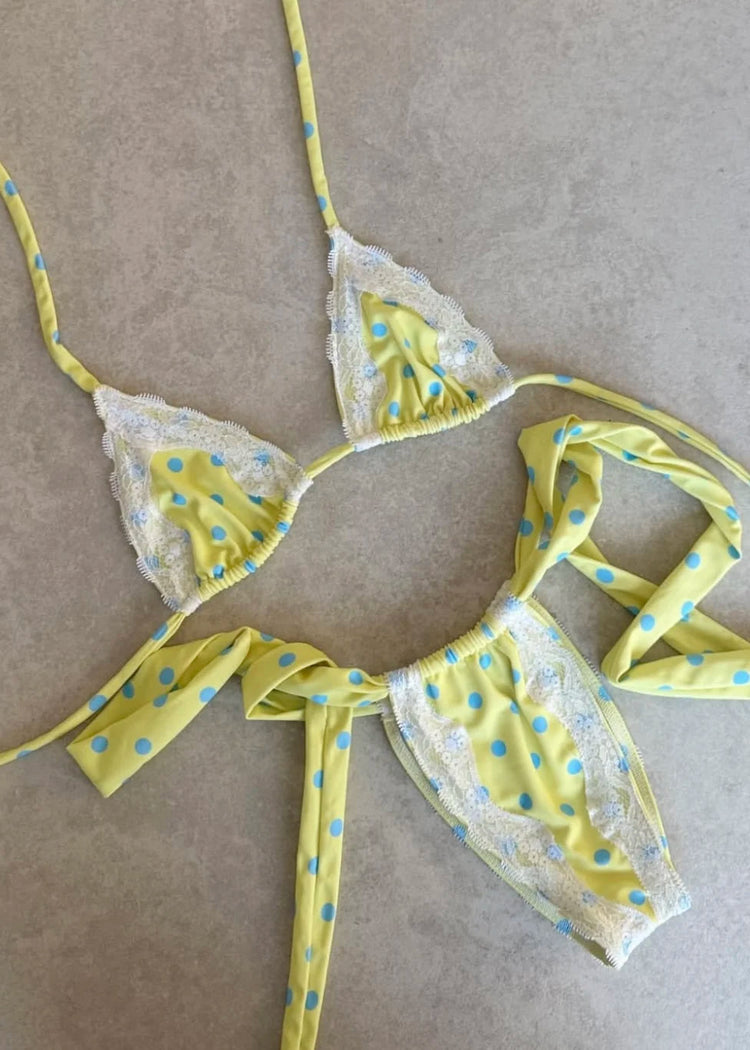 Nuovo Sexy Bikini Brasiliano con Inserti in Pizzo, Costume da Bagno Femminile con Stampa e Allacciatura al Collo, Biquini platinumshop