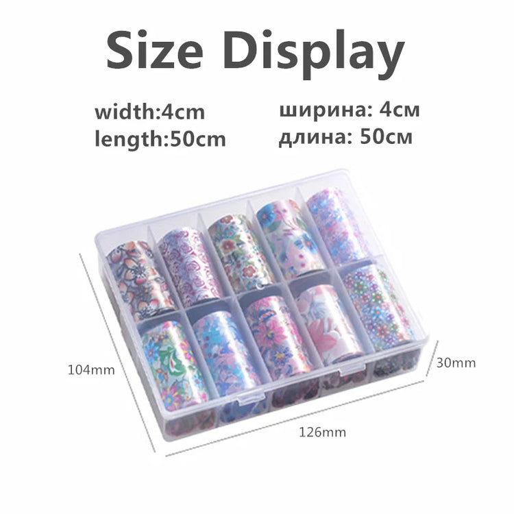 10 Patterns New Metal Nail Foils for Transfer Paper Stickers Floral Chameleon Nails Wraps DIY Water Marble Nail Art Decorations