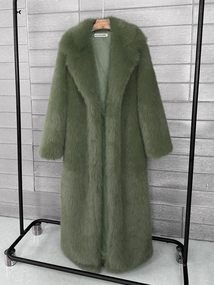 ZADORIN 130cm Super Long Fluffy Faux Fur Coat Woman Jacket Winter Lapel Thicken White Faux Fur Coats Jacket for Women Outerwears