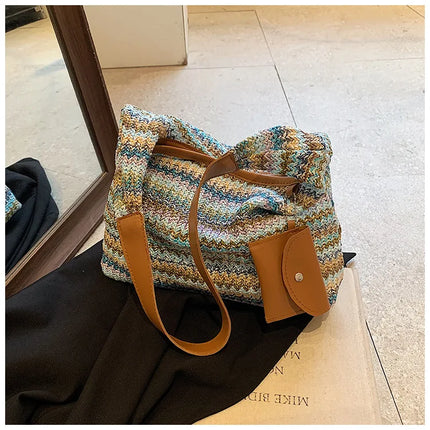 Hand-Woven Large Capacity Tote Bag for Women, Fashionable Commuter Bag, INS Style, Beach Bag for Daily Travel