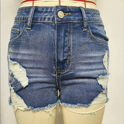 Ripped Raw Denim Shorts For Women Fashion A-line Hem Female Summer Hot Pants Streetwear Blue Clothing Skinny Sexy Retro Leisure PlatiNum
