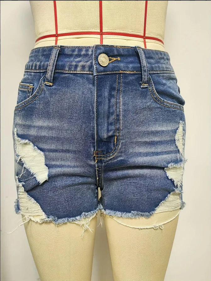Ripped Raw Denim Shorts For Women Fashion A-line Hem Female Summer Hot Pants Streetwear Blue Clothing Skinny Sexy Retro Leisure PlatiNum