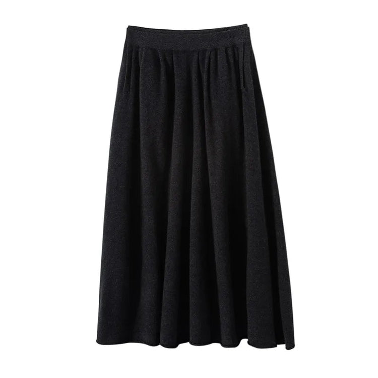 Classic Autumn Winter Wave Skirt 100% Cashmere Skirt Women A-Line Skirt Female Double Elastic Waist Pocket Warm Knit Long Dress PlatiNum