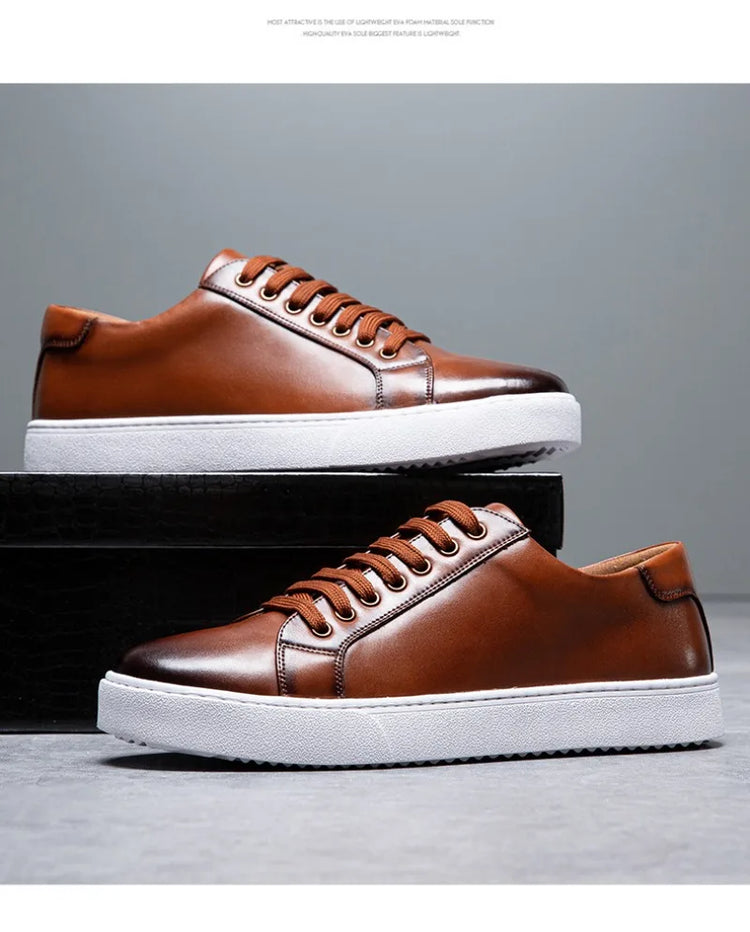 Plus Size 49 Trendy Men Leather Casual Shoes Soft Outdoor Sneakers Comfortable Lightweight Flat Shoes Classic Social Board Shoes
