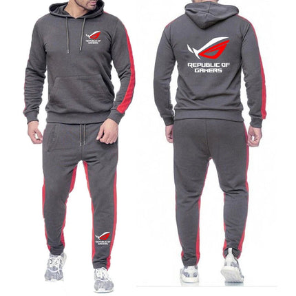 ROG Republic Of Gamers 2024 Men's New Printing Hooded Hoodie Tracksuits + Sweatpant Casual Solid Color Comfortable Suits PlatiNum