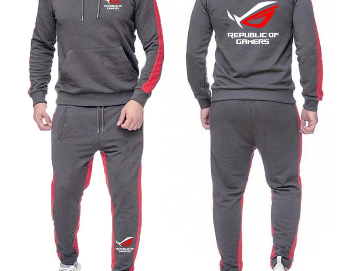 ROG Republic Of Gamers 2024 Men's New Printing Hooded Hoodie Tracksuits + Sweatpant Casual Solid Color Comfortable Suits PlatiNum