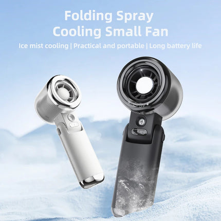 Mini Ventilatore Portatile con Nebulizzatore d'Acqua, 3600mAh, 5 Velocità, Pieghevole, da Appendere al Collo, Umidificatore, Ventilatore Spray Compatto, Ricaricabile USB-C
