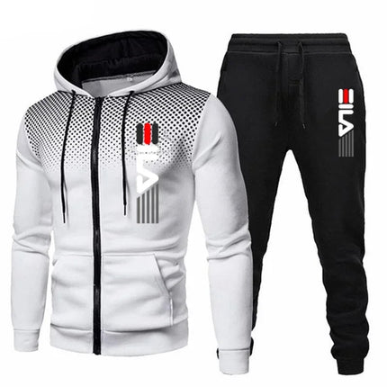 Men's 2025 polka dot zipper printed hooded sweatshirt + pants, daily jacket set, coat, running suit, casual sportswear set PlatiNum