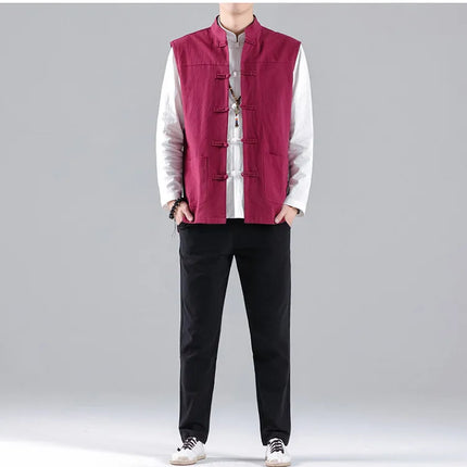 Canotte da uomo senza maniche in cotone stile cinese, gilet casual vintage, gilet estivi traspiranti, magliette larghe da uomo, abito Tang