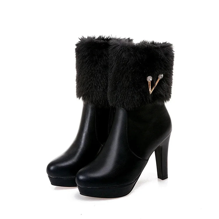 White Ankle Boots Women Platform Short Shoes Fashion V Buckle High Heels White Black Autumn Winter Ladies Ankle Boots Pink 34-43